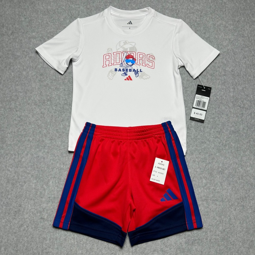 Adidas Boys 2 Piece Baseball Set White T-Shirt Red Shorts AG10242C Size 4